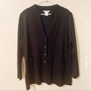 Misook • Black and Teal Polka Dot Cardigan (1X)